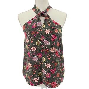 LOFT Summery‎ Boho Cottage Floral Linen-Blend Halter Tank in Fresh Thyme Size XS